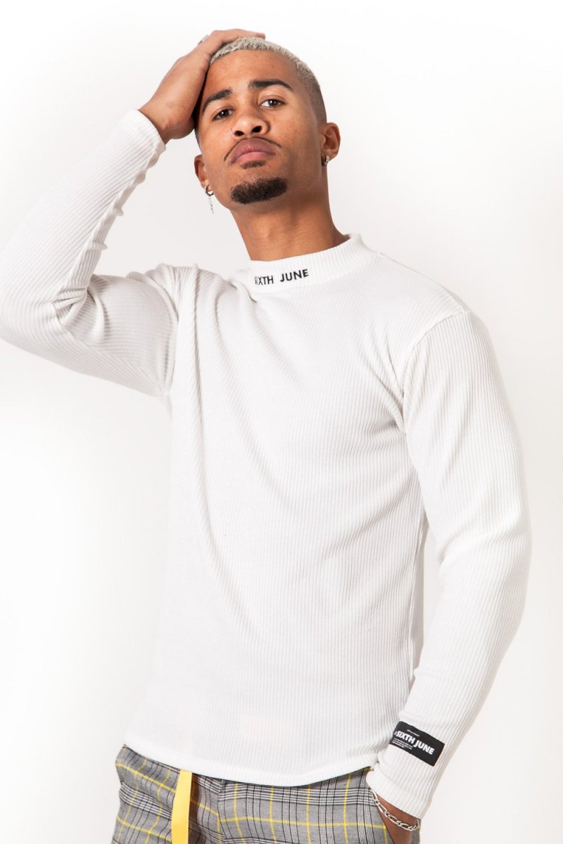 Sixth June RIBBED LONG SLEEVES TEE (WHIT) T-shirt col montant côtelé blanc