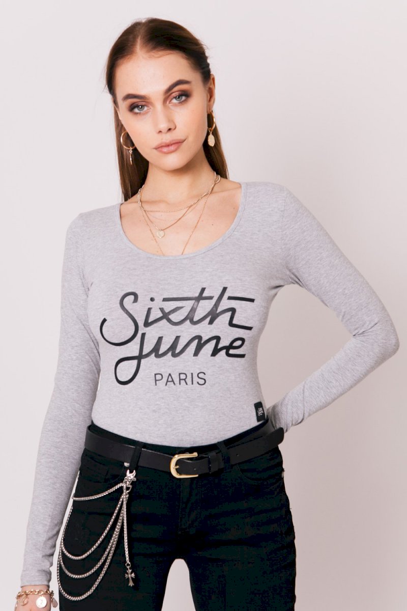 Sixth June BODYSUIT WITH LONG SLEEVE (LGRE) Body manches longues logo gris clair